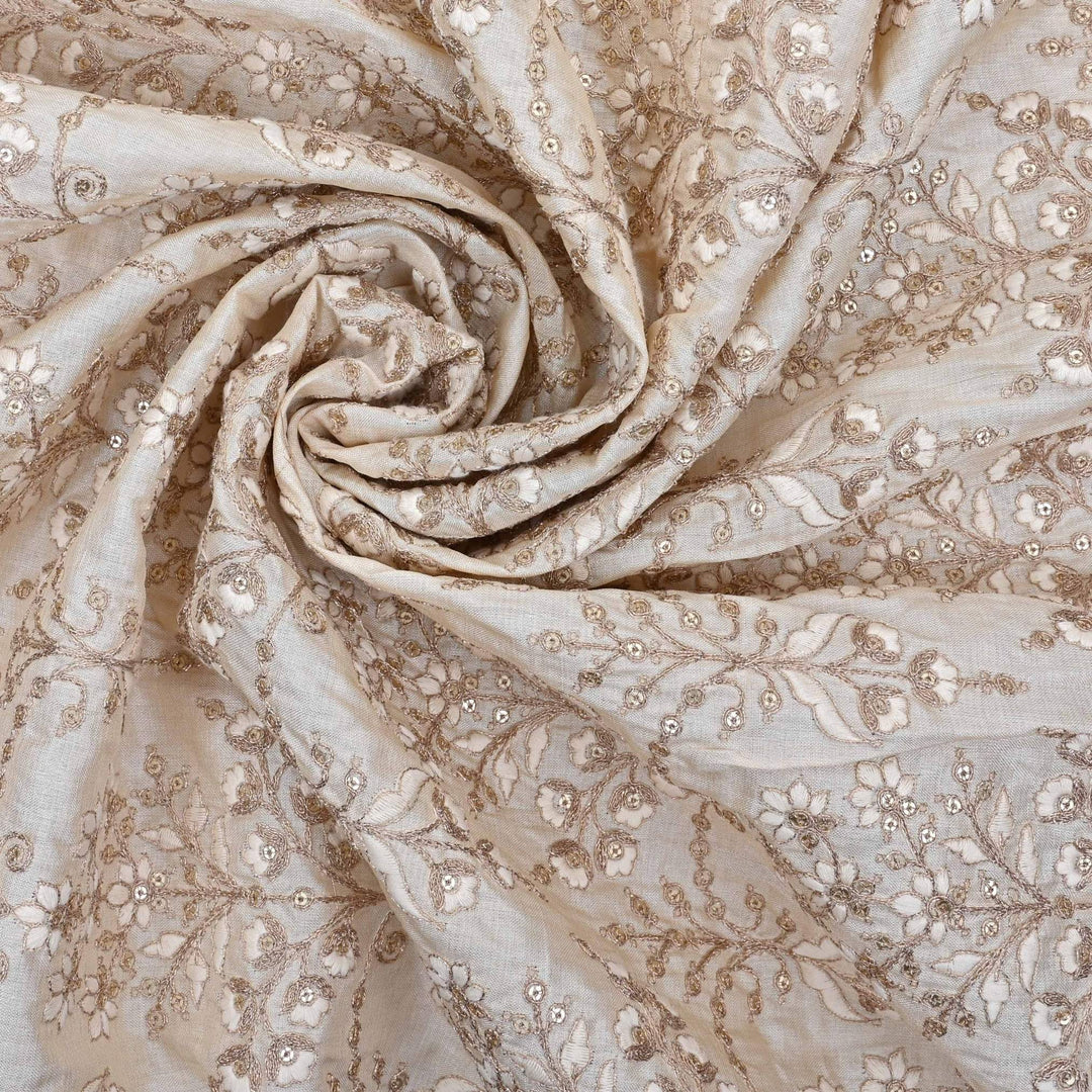 Half White Floral Embroidered Organza Fabric