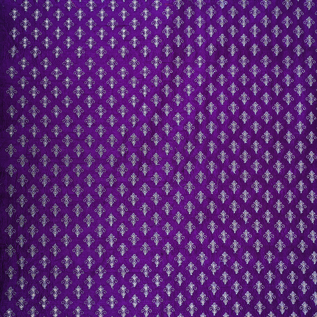 Dark Violet Rawsilk Fabric With Floral Butti Pattern