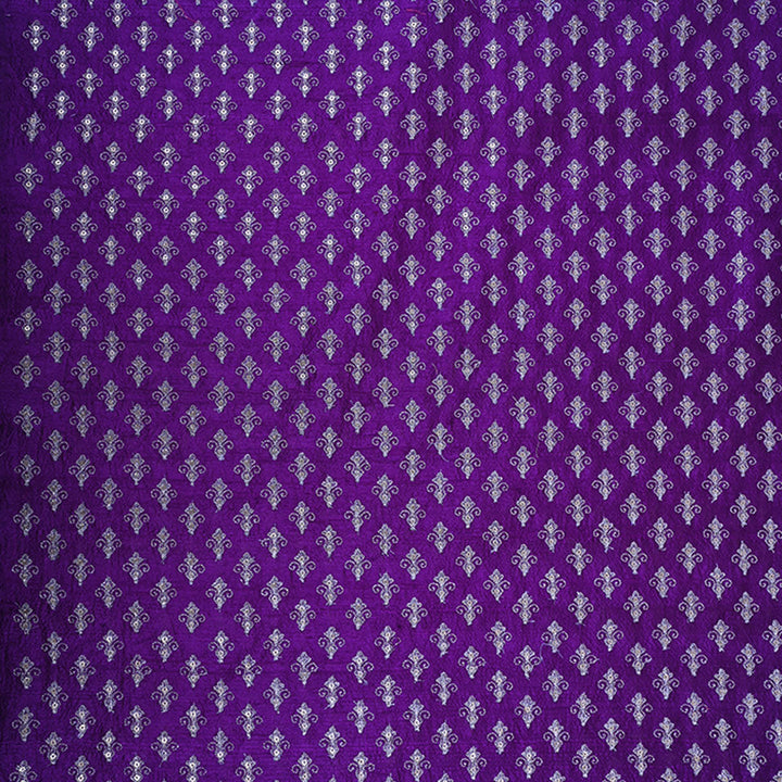 Dark Violet Rawsilk Fabric With Floral Butti Pattern