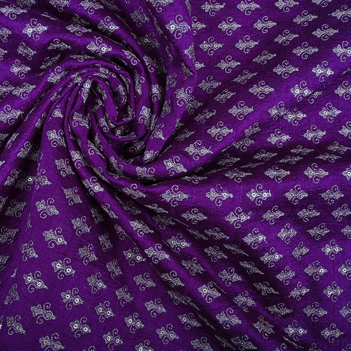 Dark Violet Rawsilk Fabric With Floral Butti Pattern