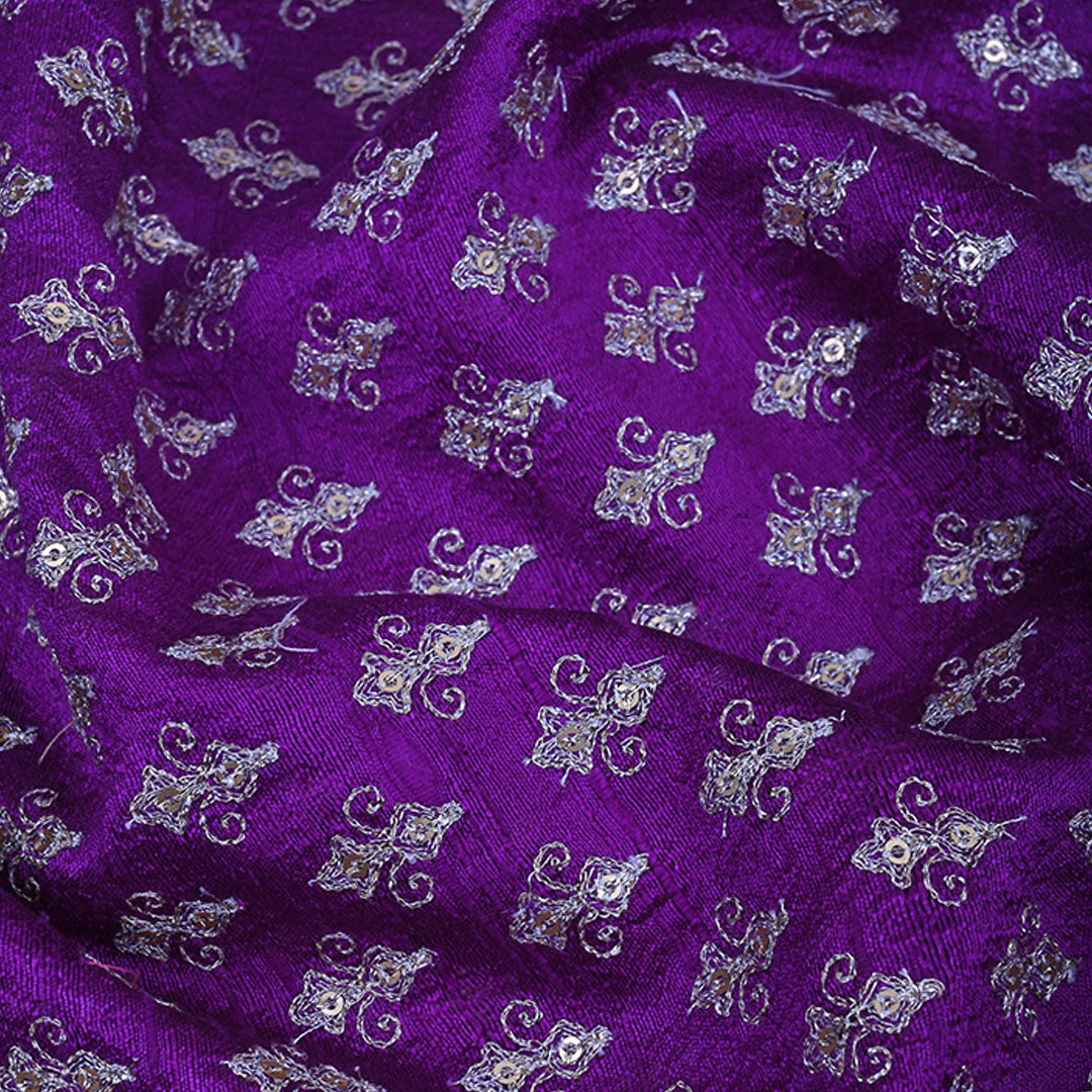 Dark Violet Floral Butti Rawsilk Fabric