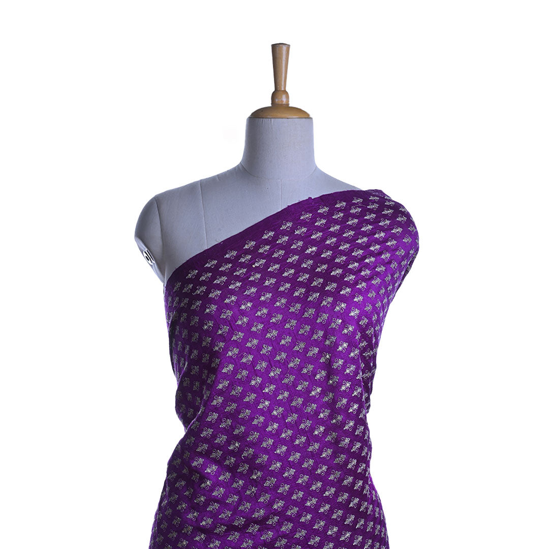 Dark Violet Floral Butti Rawsilk Fabric