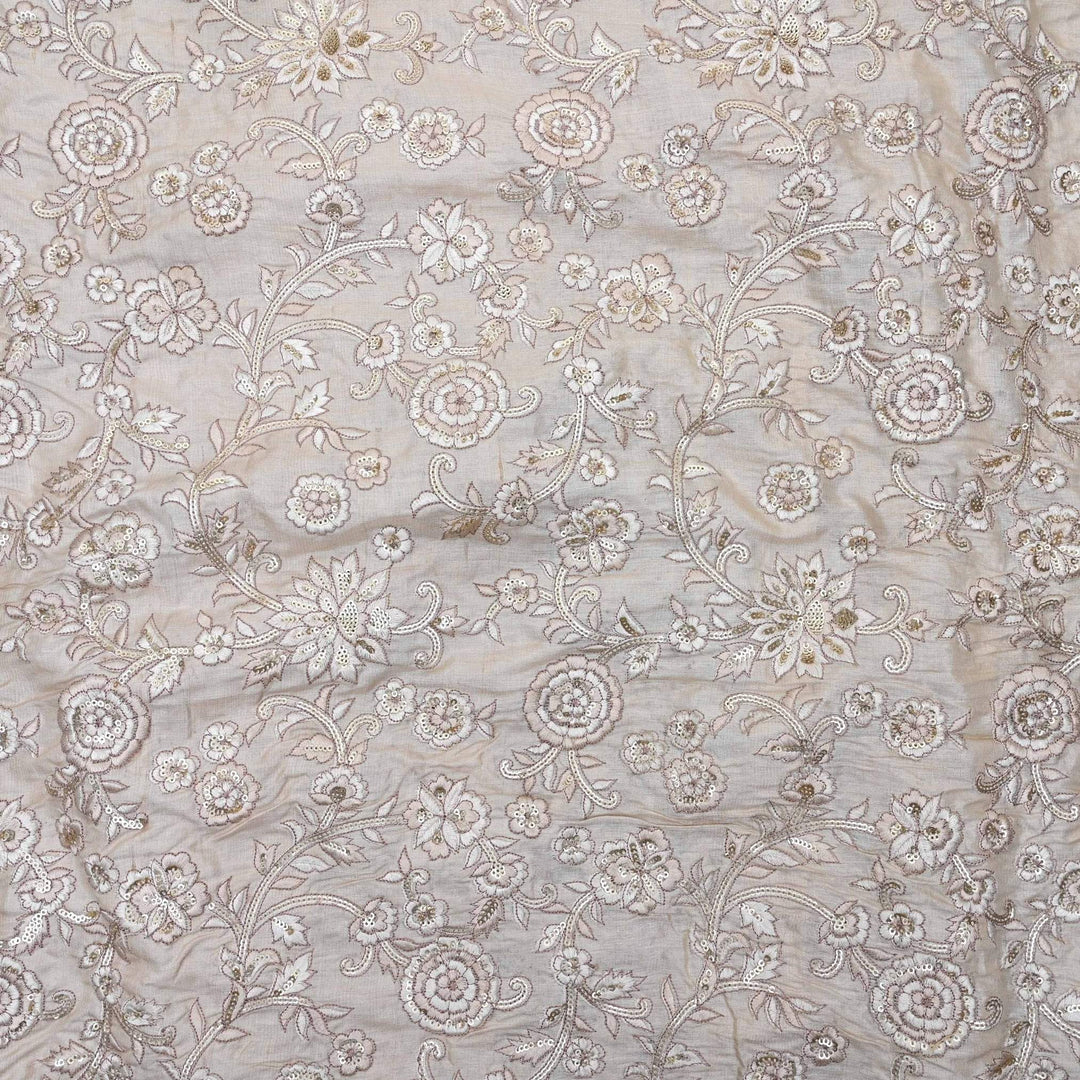 Ivory White Embroidered Tussar Fabric