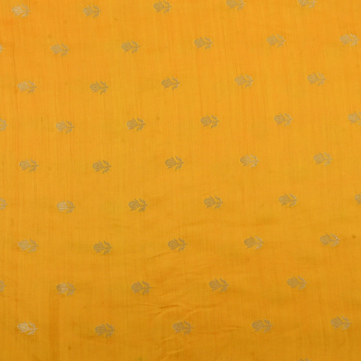 Warm Yellow Banarasi Fabric With Floral Buttis Weaving