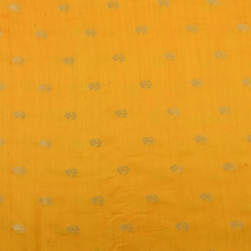 Warm Yellow Banarasi Fabric With Floral Buttis Weaving