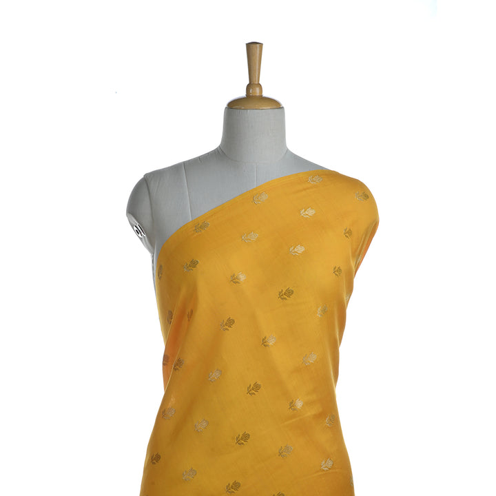 Warm Yellow Banarasi Fabric With Floral Buttis Weaving