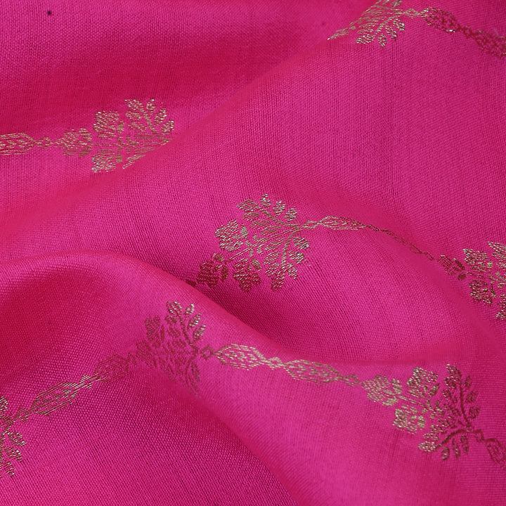 Bright Pink Banarasi Fabric With Floral Buttis Weaving