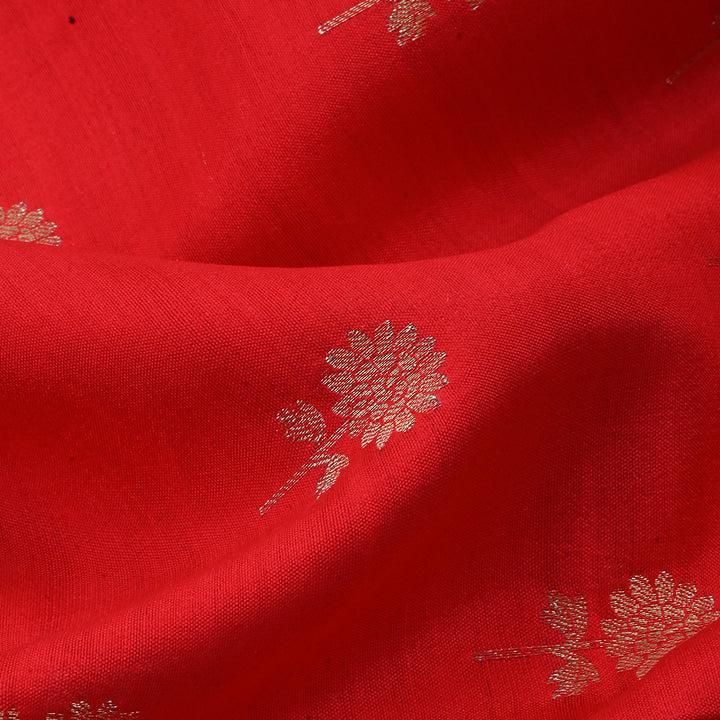 Scarlet Red Banarasi Fabric With Floral Buttis