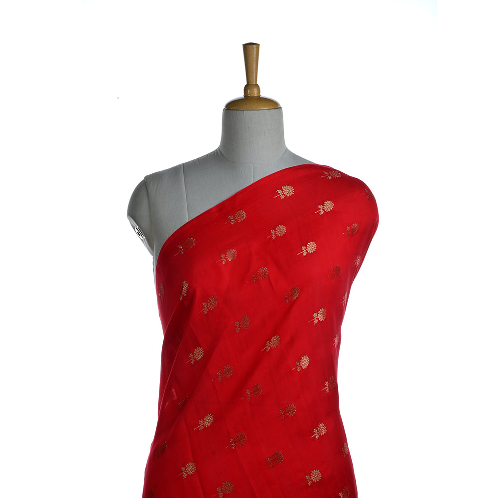 Scarlet Red Banarasi Fabric With Floral Buttis