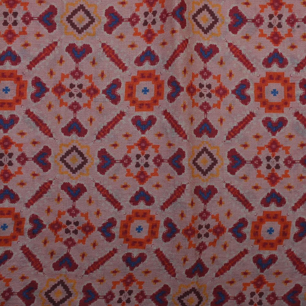 Pinkish Orange Printed Patola Tussar Fabric