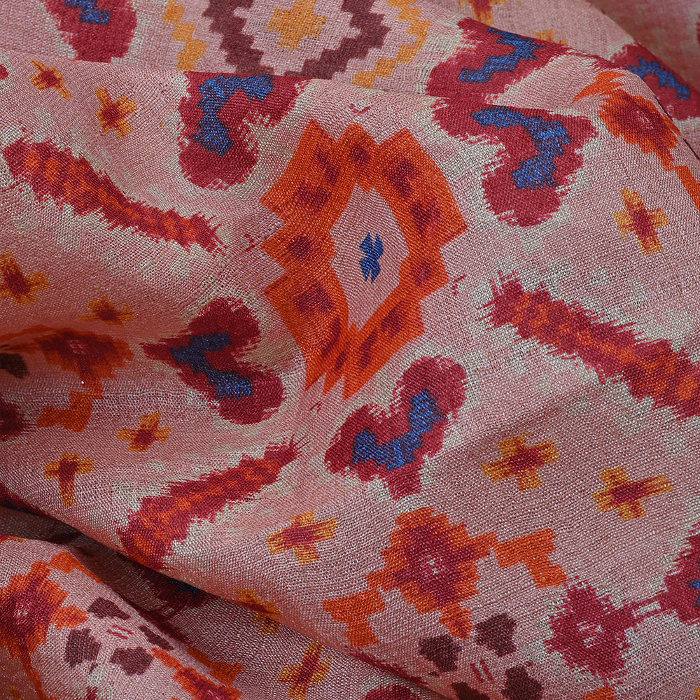 Pinkish Orange Printed Patola Tussar Fabric