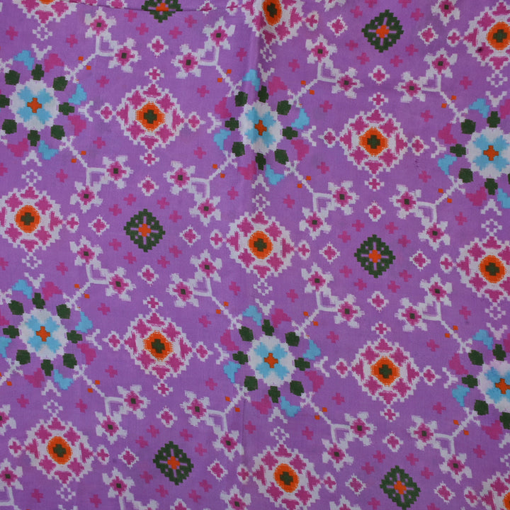 Periwinkle Purple Printed Patola Satin Fabric