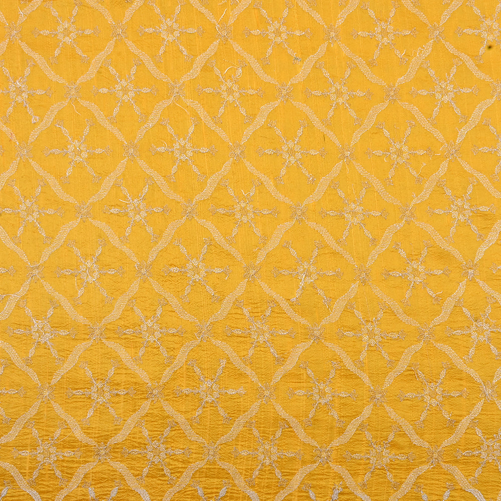 Honey Yellow Zari Embroidery Raw Silk Fabric