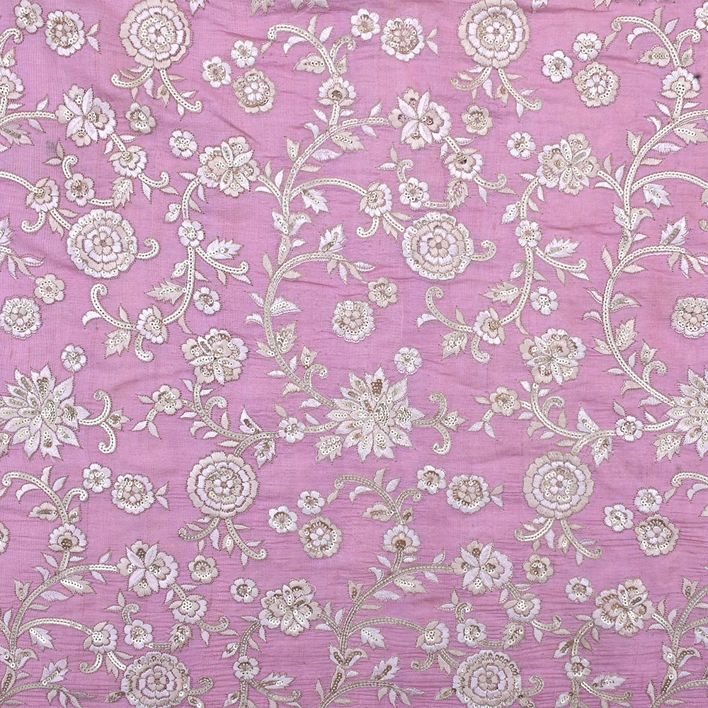 Pale Purple Floral Embroidery Tussar Fabric