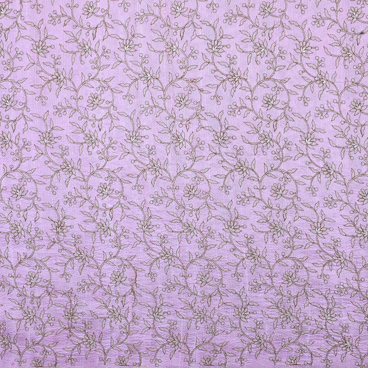 Thistle Purple Raw Silk Fabric With Floral Embroidery