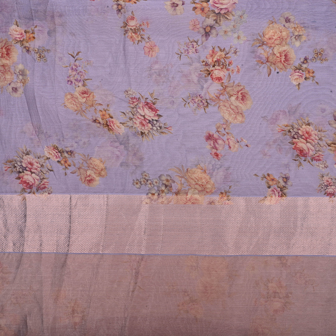 Lavender Grey Floral Print Maheshwari Silk Fabric