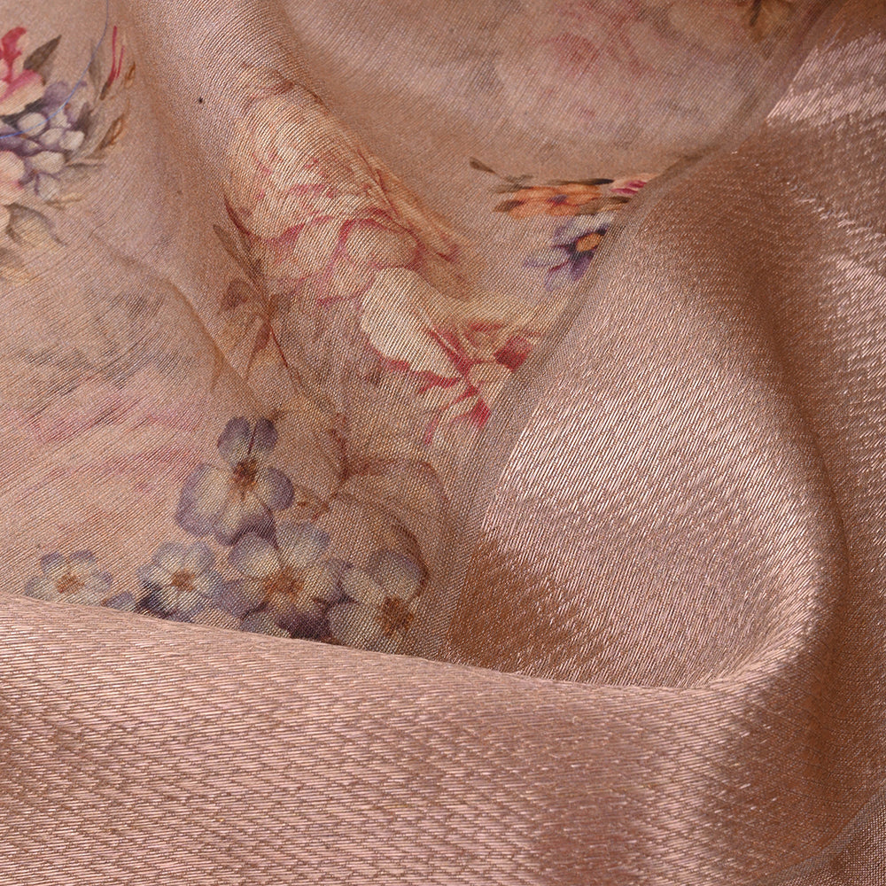 Oyster Pink Printed Floral Maheshwari Silk Fabric
