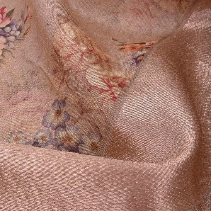 Oyster Pink Printed Floral Maheshwari Silk Fabric