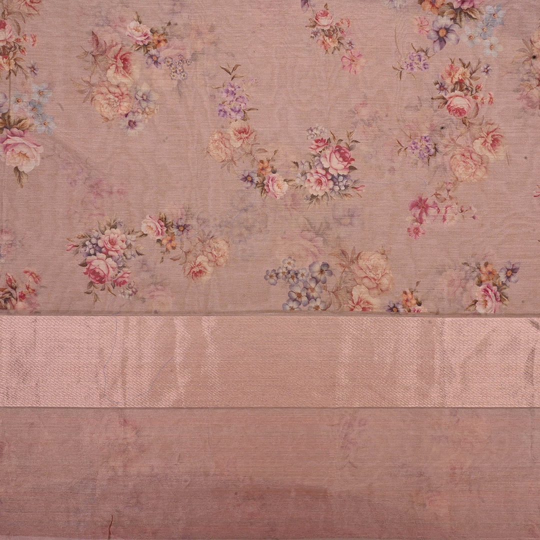 Oyster Pink Printed Floral Maheshwari Silk Fabric