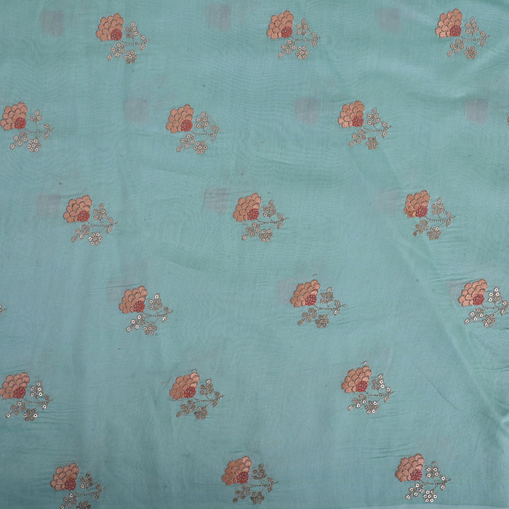 Tiffany Blue Chanderi Thread Work Fabric