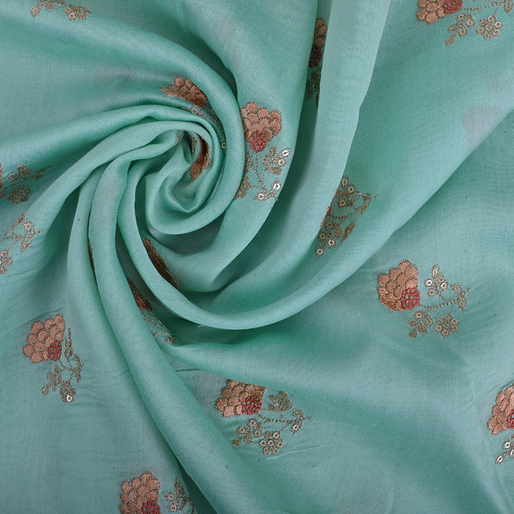 Tiffany Blue Chanderi Thread Work Fabric