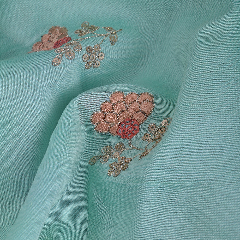 Tiffany Blue Chanderi Thread Work Fabric