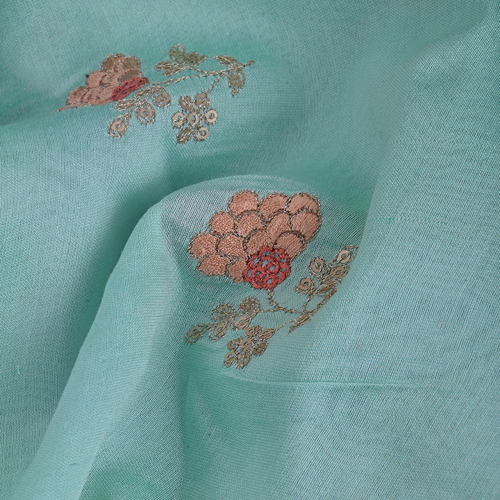 Tiffany Blue Chanderi Thread Work Fabric