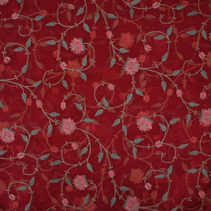 Carnelian Red Threadwork Embroidery Organza Fabric