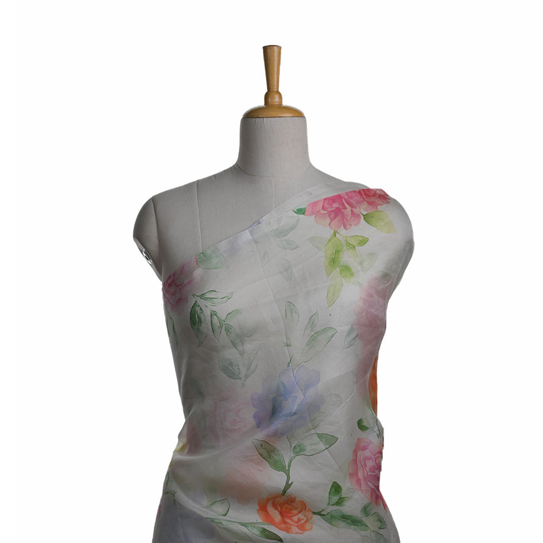 Alabaster White Floral Printed Organza Fabric