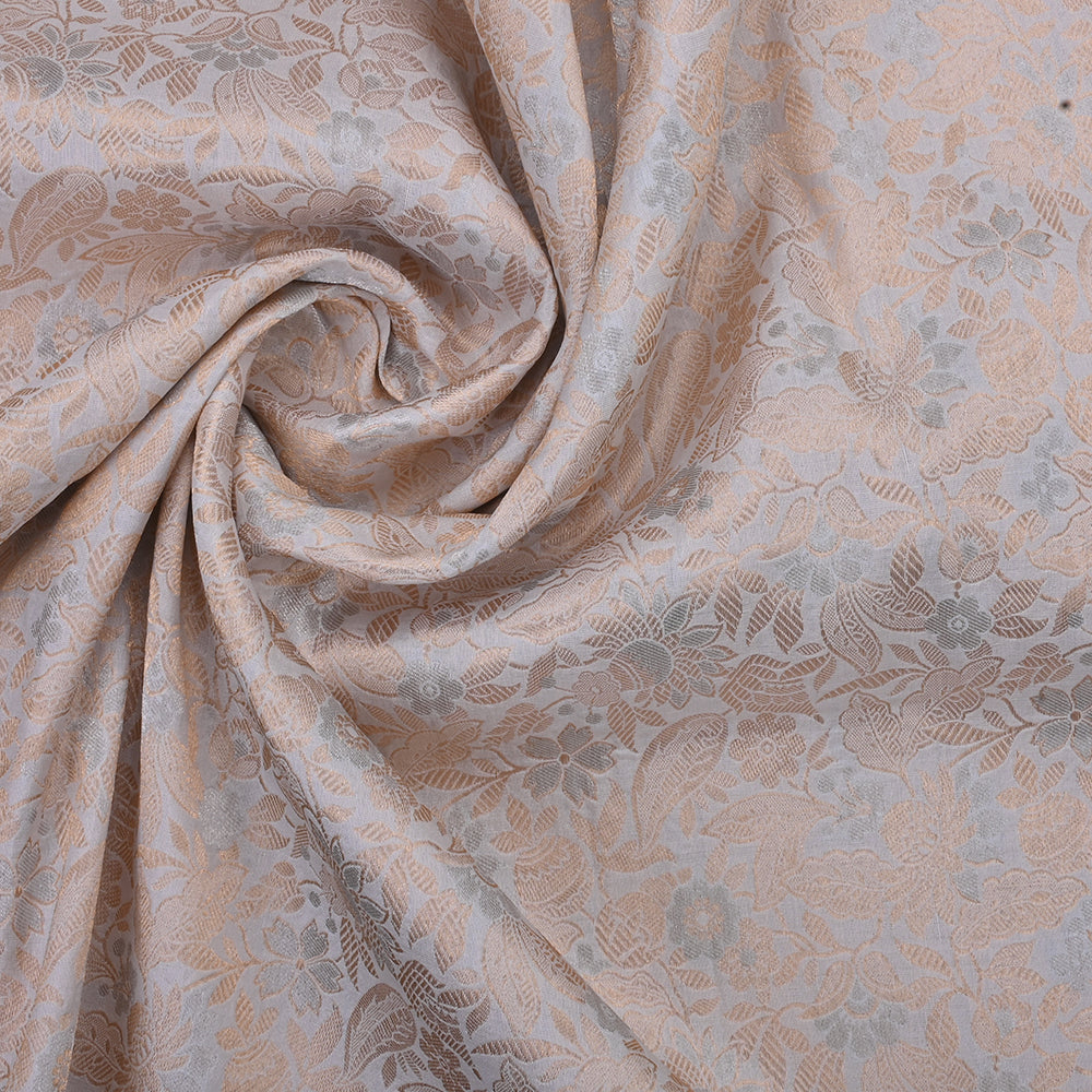 Link White Banarasi Fabric With Floral Jaal Weaving