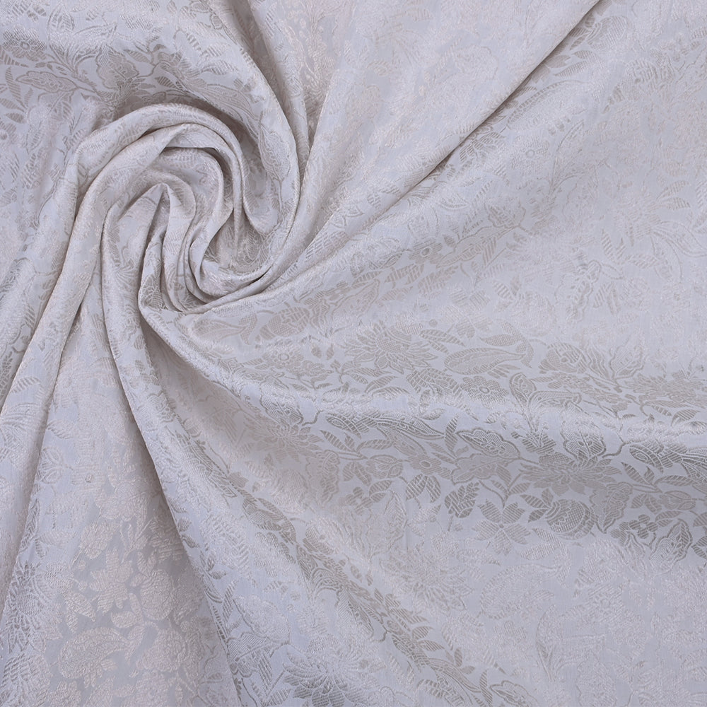 Frost White Banarasi Fabric With Floral Jaal Weaving