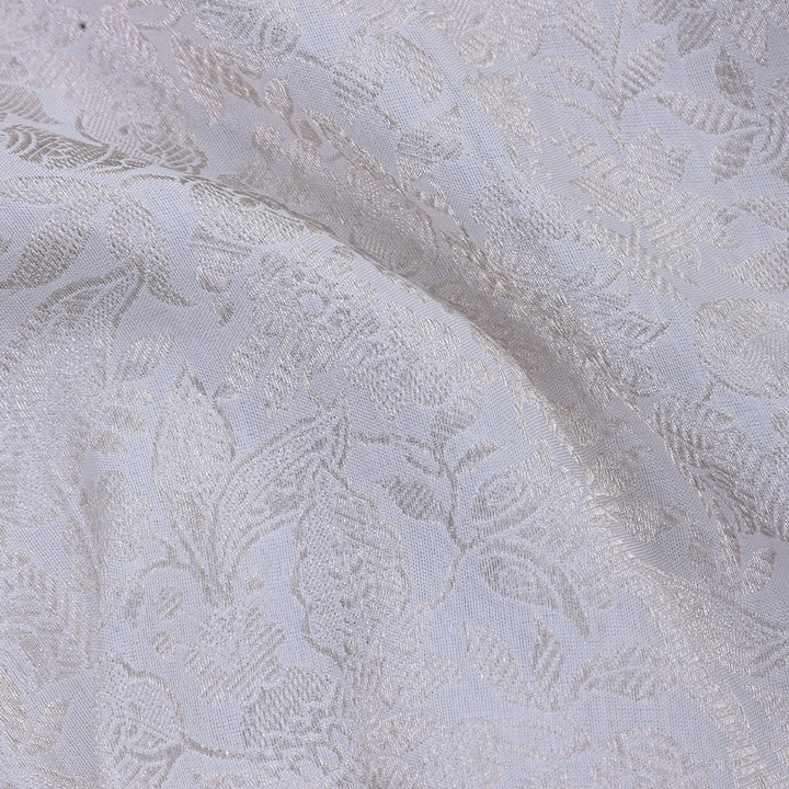 Frost White Banarasi Fabric With Floral Jaal Weaving