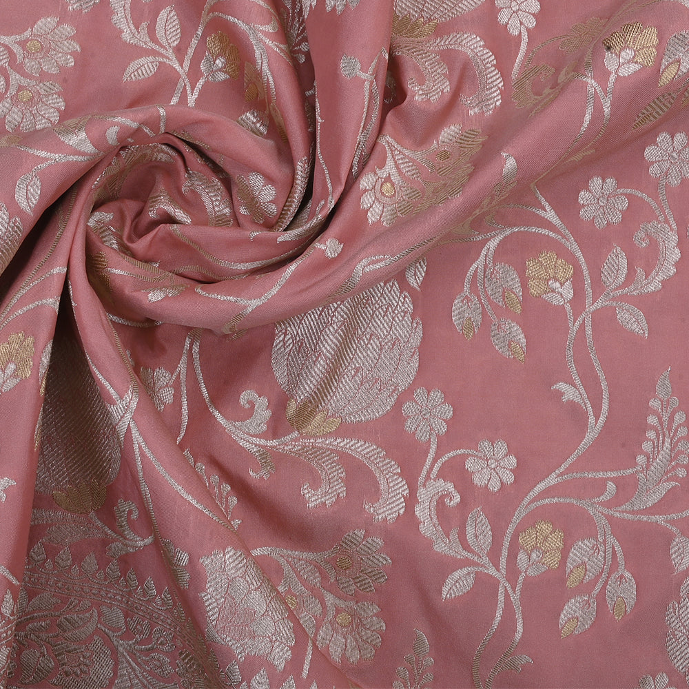 Baby Pink Banarasi Fabric With Floral Jaal Weaving & Border