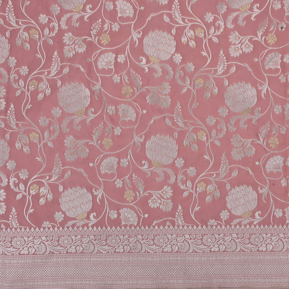Baby Pink Banarasi Fabric With Floral Jaal Weaving & Border