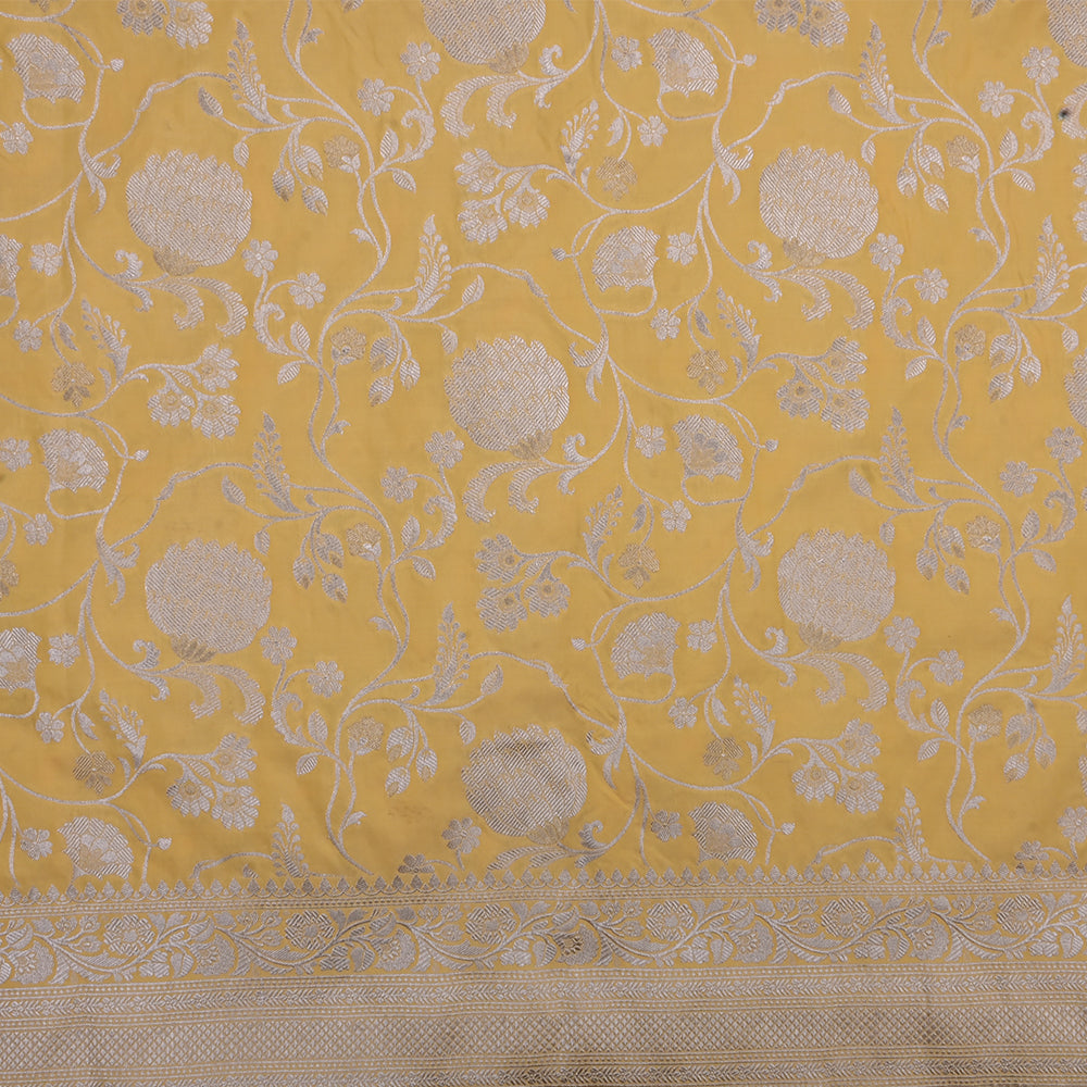 Flax Yellow Banarasi Fabric With Floral Jaal Weaving & Border