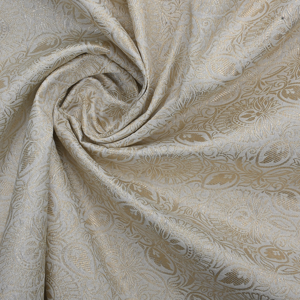 Ivory White Banarasi Fabric With Floral Jaal Weaving