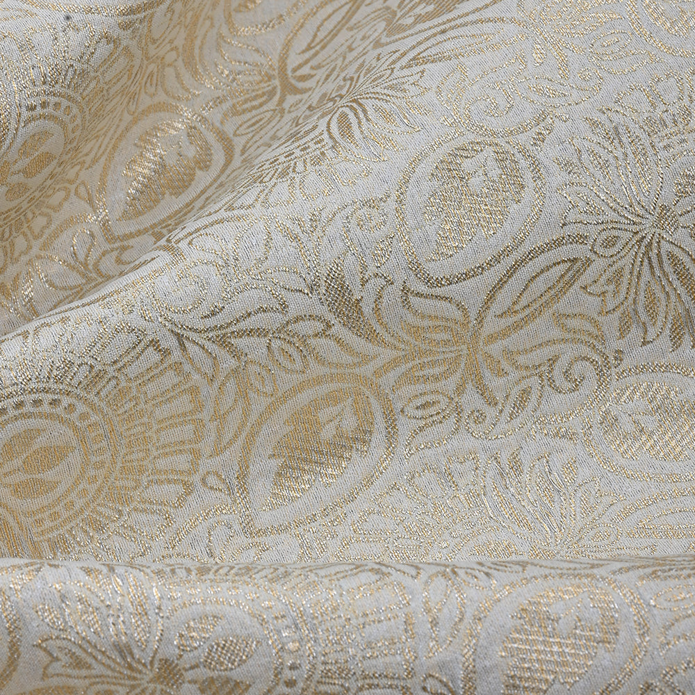 Ivory White Banarasi Fabric With Floral Jaal Weaving