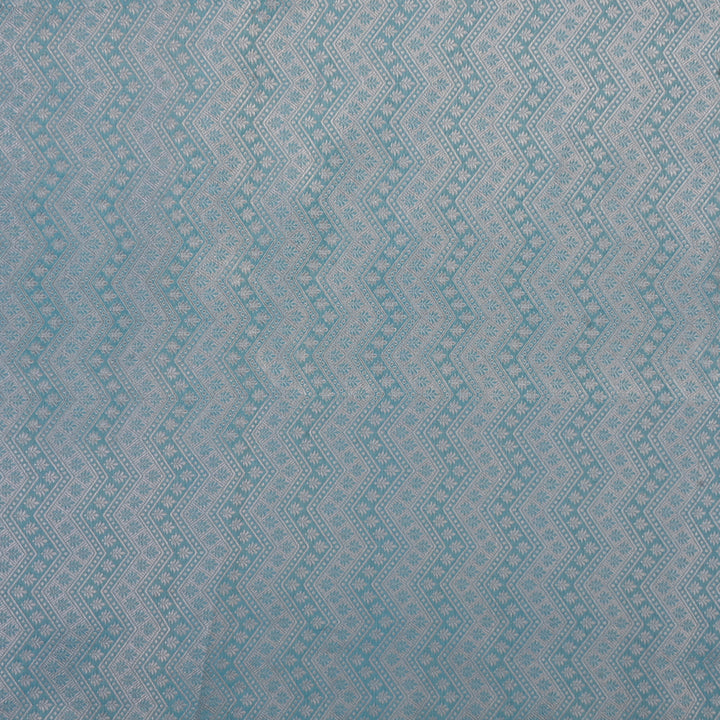 Pastel Blue Banarasi Fabric With Floral-Chevron Pattern