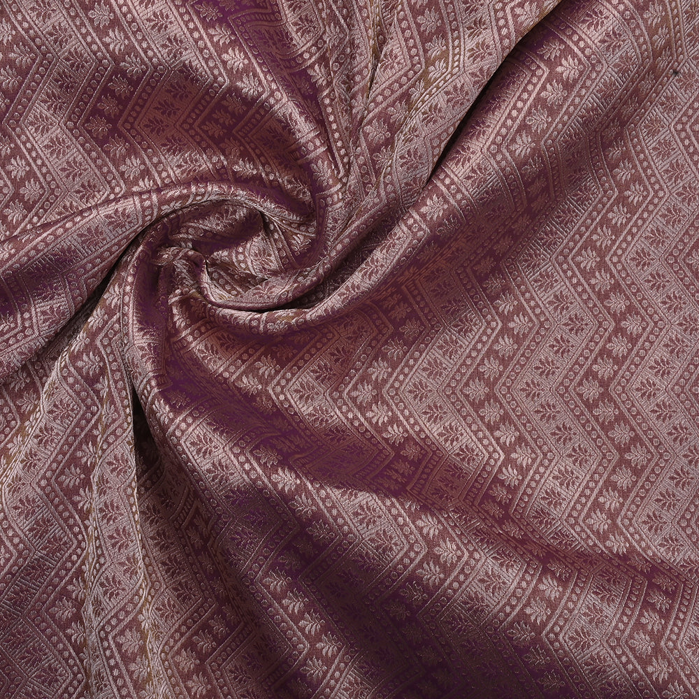 Dusty Grey Banarasi Fabric With Floral-Chevron Pattern