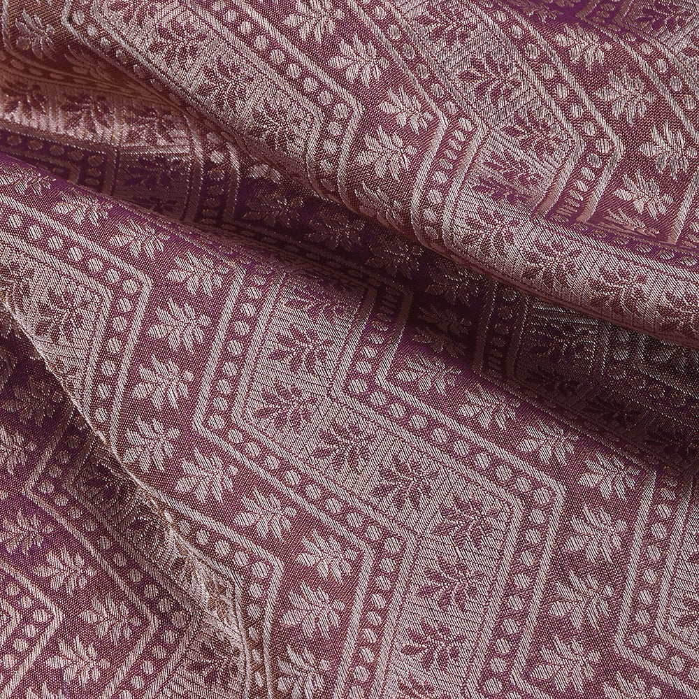 Dusty Grey Banarasi Fabric With Floral-Chevron Pattern