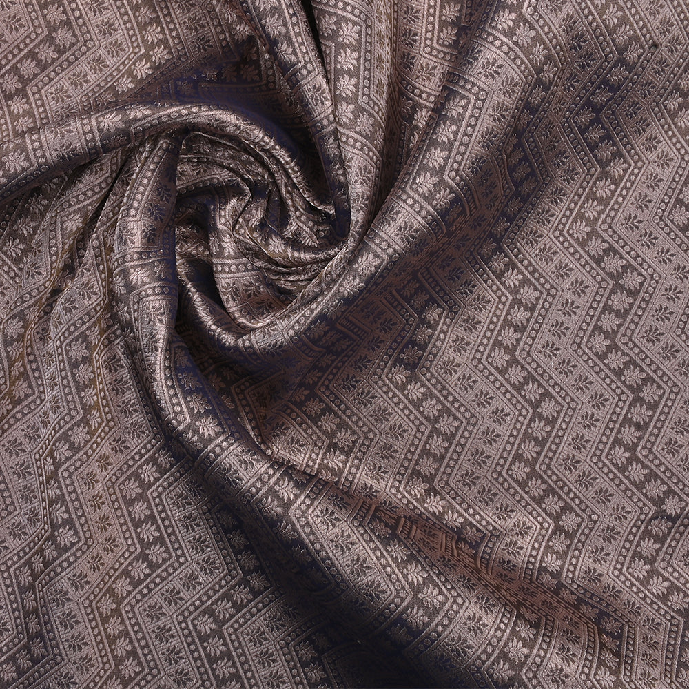 Stone Grey Banarasi Fabric With Floral Chevron Motif