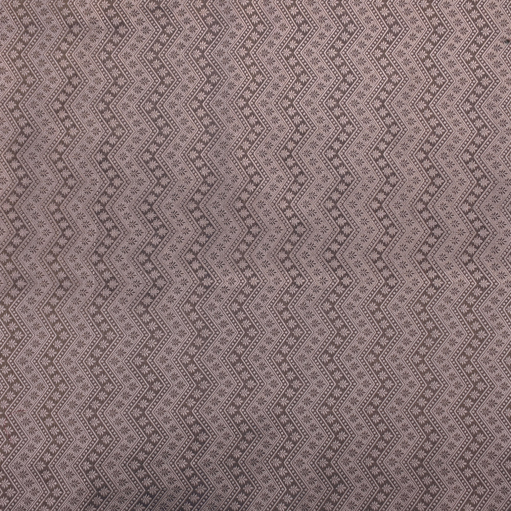 Stone Grey Banarasi Fabric With Floral Chevron Motif