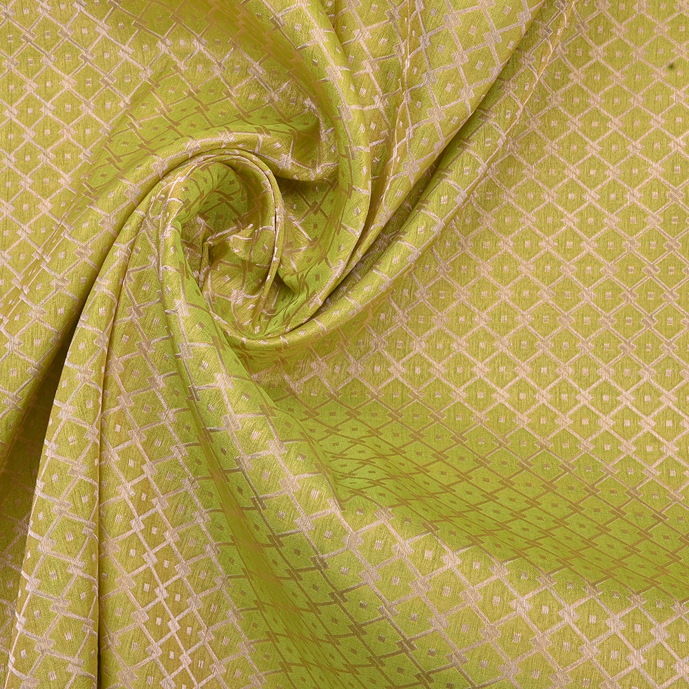 Lime Green Banarasi Fabric With Geometrical Pattern