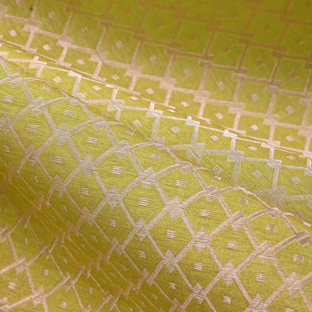 Lime Green Banarasi Fabric With Geometrical Pattern