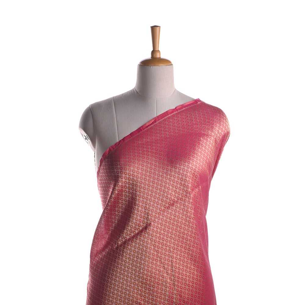 Watermelon Pink Banarasi Fabric With Geometric Weaving