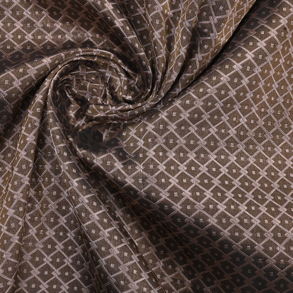 Deep Brown Banarasi Fabric With Geometric Weaving