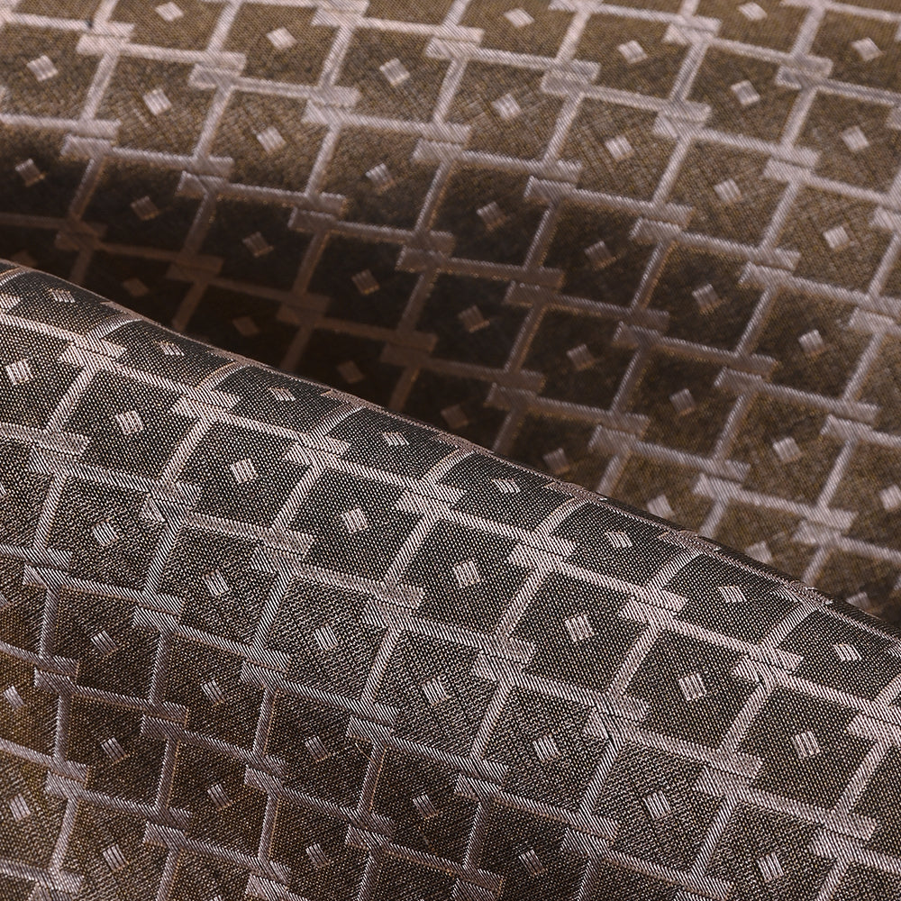 Deep Brown Banarasi Fabric With Geometric Weaving