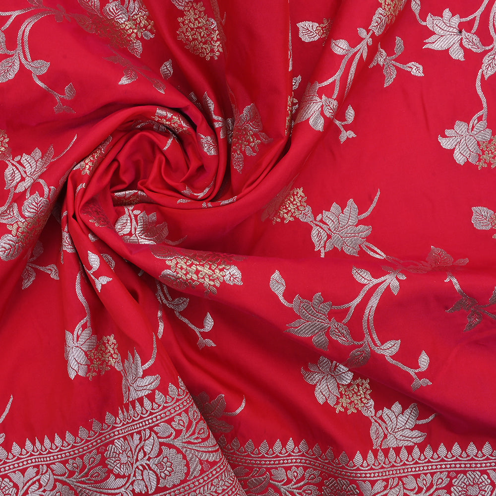 Amaranth Pink Banarasi Fabric With Floral Jaal Weaving & Border
