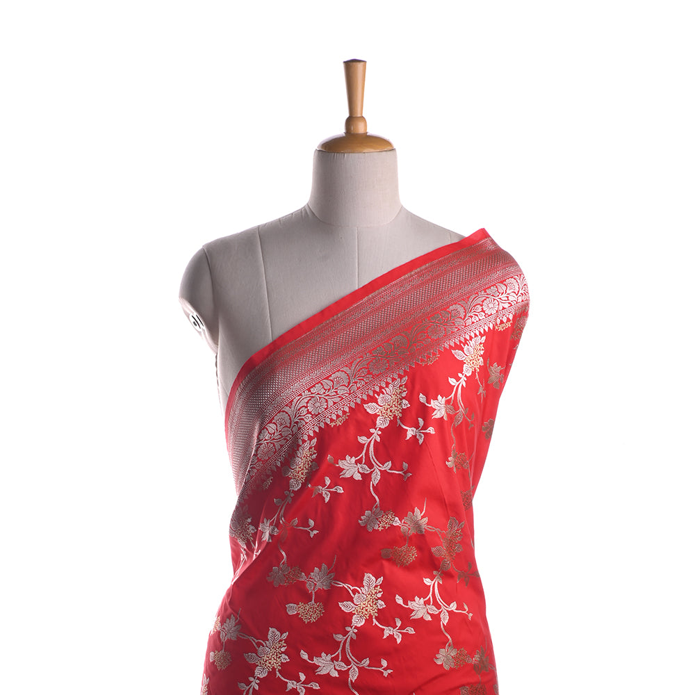 Amaranth Pink Banarasi Fabric With Floral Jaal Weaving & Border