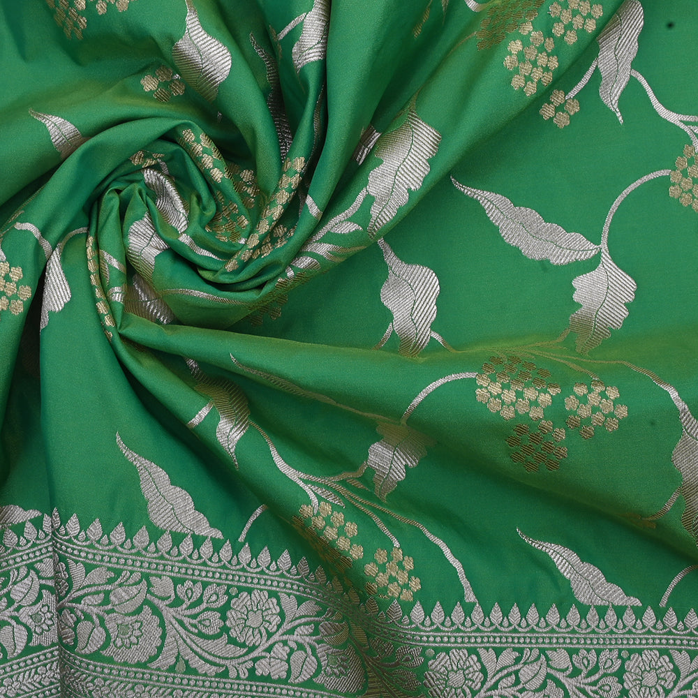 Amazon Green Banarasi Fabric With Floral Jaal Weaving & Border